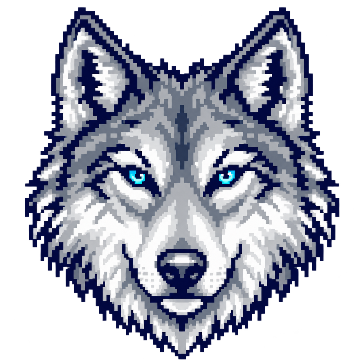 Retro silver wolf with cyan eyes — Wolf Pack Industries logo